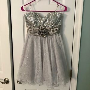 Strapless Silver Formal Mini Gown